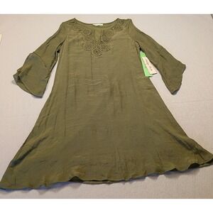 Knox Rose Olive Green‎ Boho Dress Size Petite Small Half Sleeve Lace NEW